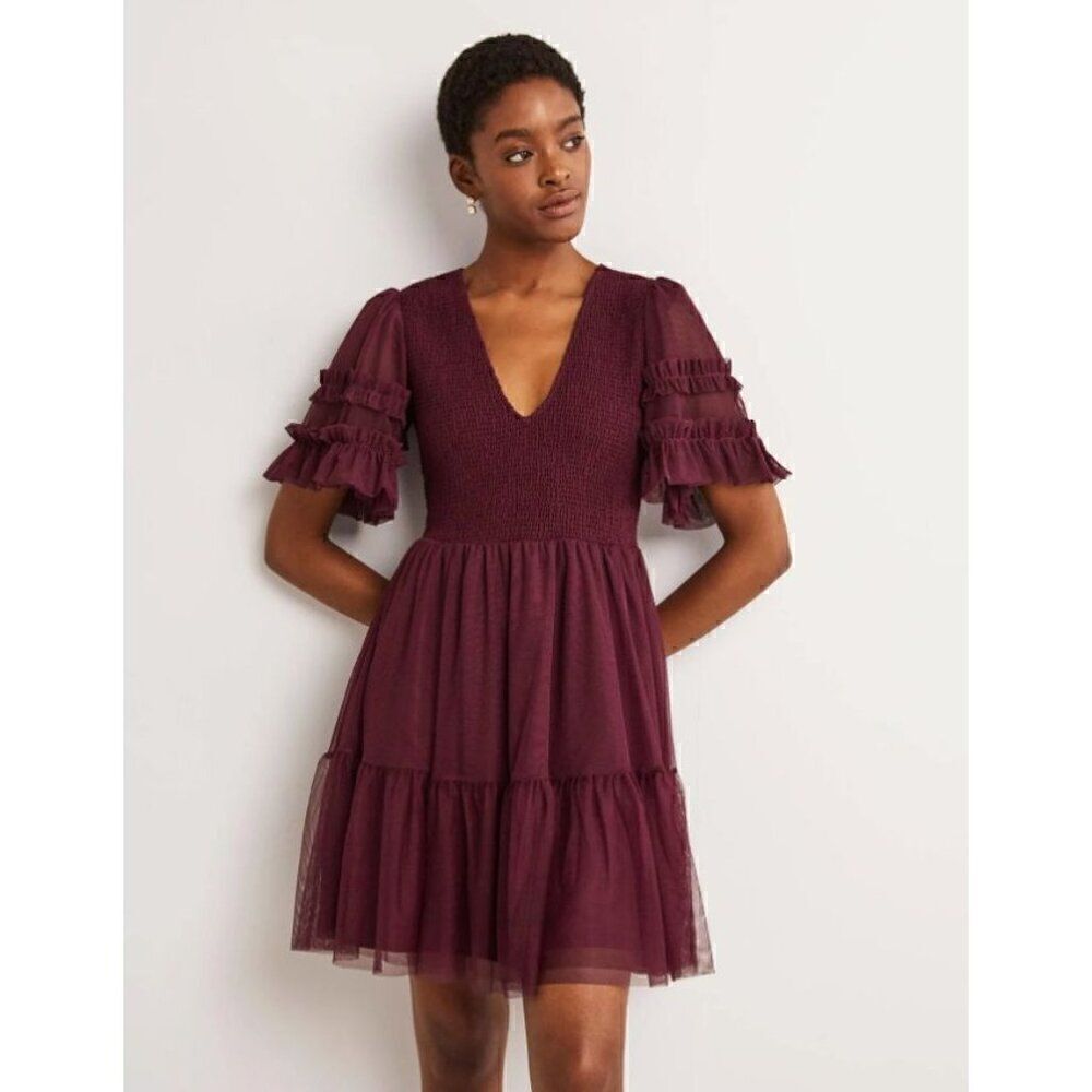 NWT! Boden Ruby Smocked Tulle Mini Dress Size 10L
